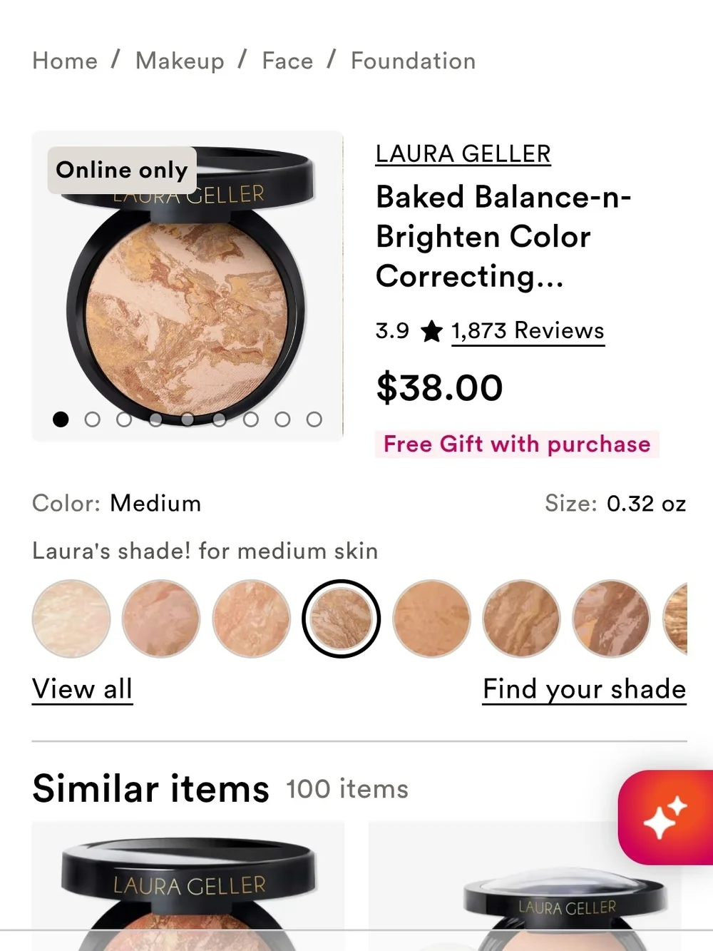 Laura Geller Color Correcting Foundation Compact — Copper Gold Finish